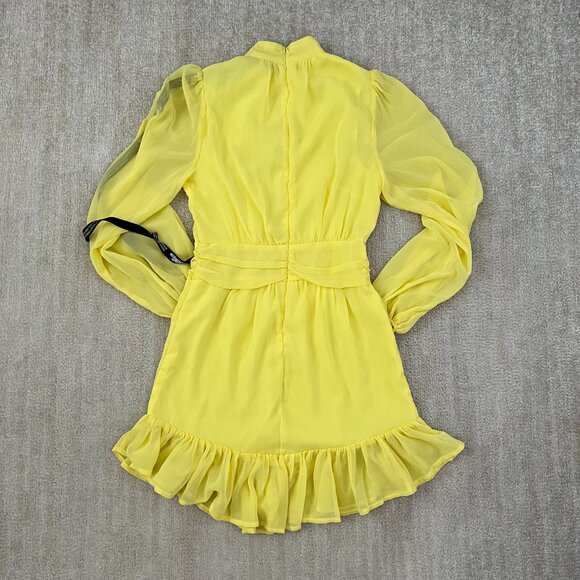 NWT PrettyLittleThing Lemon Yellow Long Sleeve Ruffle Dress 6 - Picture 4 of 11